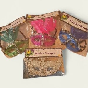 Colorful Masquerade Masks Set 4 Piece Bundle Pink green blue and silver